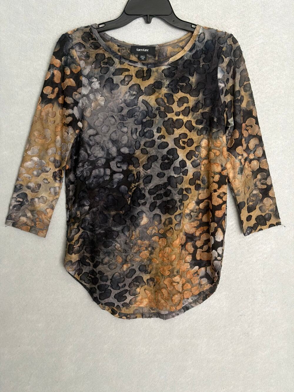 Karen Kane Wild Things Shirttail Top 3/4 Sleeve Burnout Women's XS NEW
